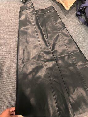 Fashion Nova Black Faux Leather Midi Skirt